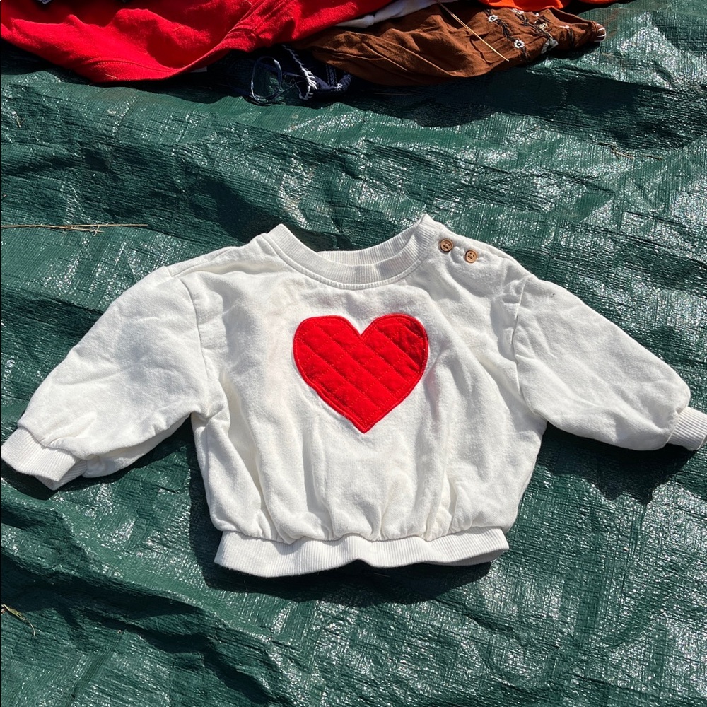 White Sweater with Red Heart Patch